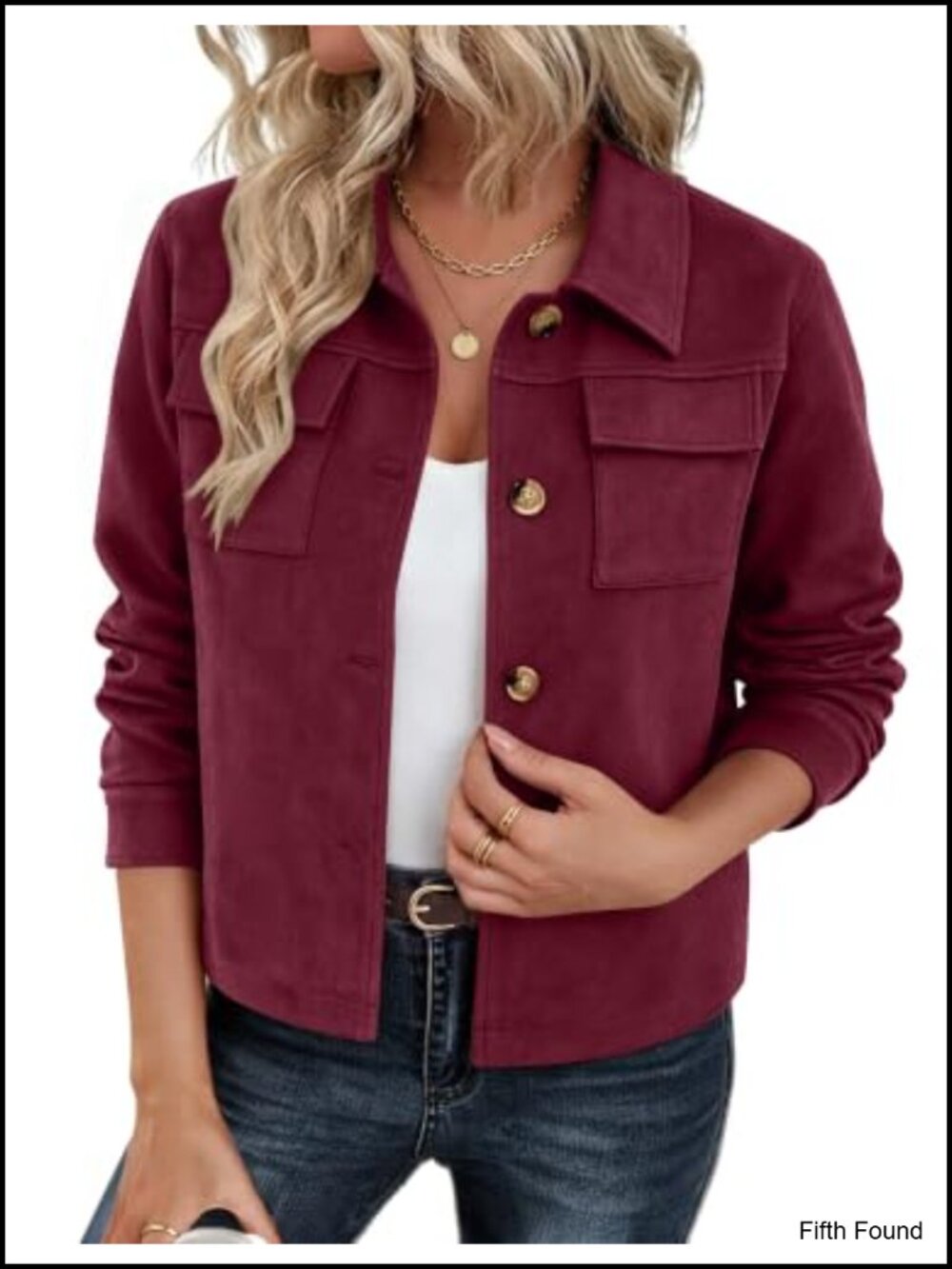 Faux Suede Cropped Shacket Button Up Collared Casual Jacket